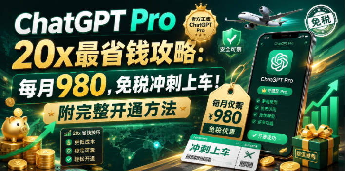 ChatGPT Pro 20x最省钱攻略:每月980,免税冲刺上车!附完整开通方法【文档】-hl998